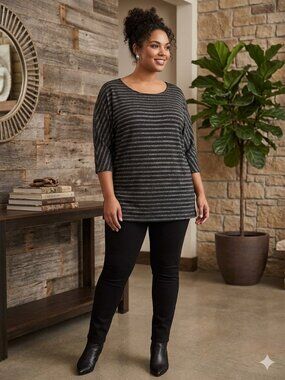 MICHEL Studio plus size 1X black and silver long drop shoulder sweater